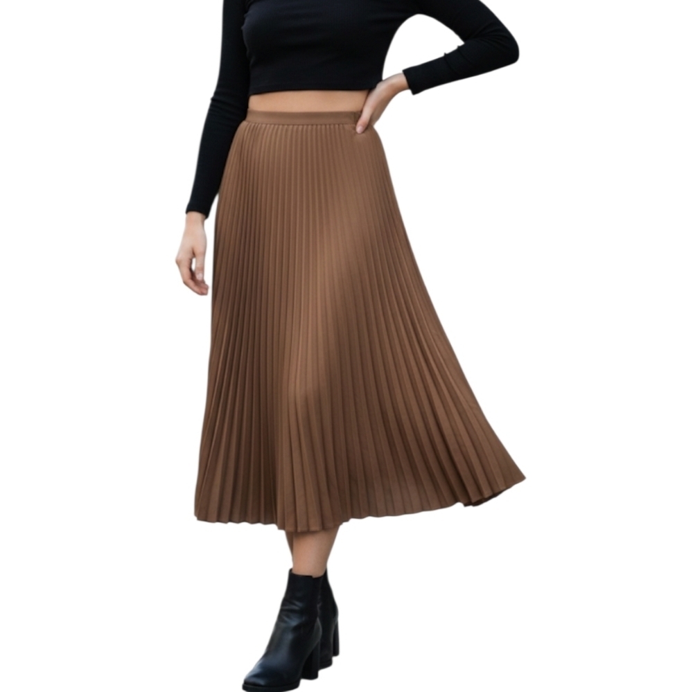 Vintage Sag Harbor Petite Tan Pleated Maxi Skirt Size 10 Accordion Boho